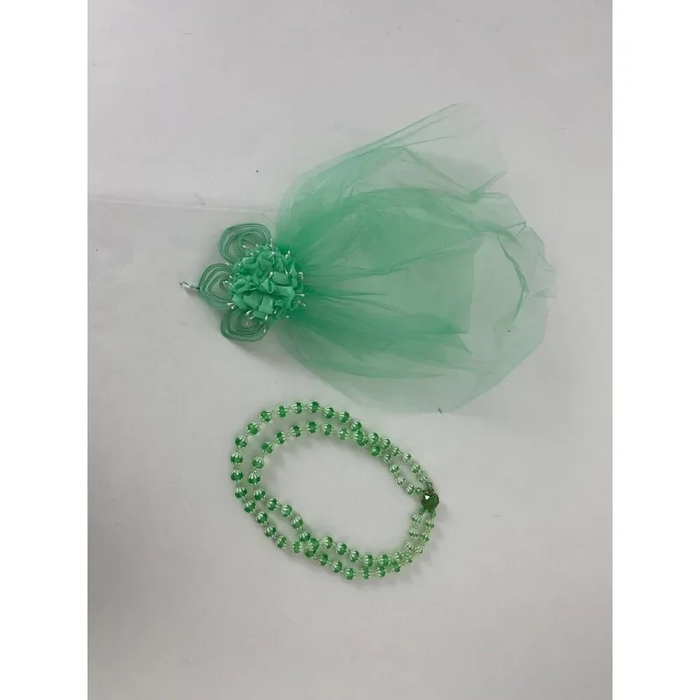 Vintage 40s 50s Wedding Veil & Headpiece & Beads West Germany Seafoam Green
